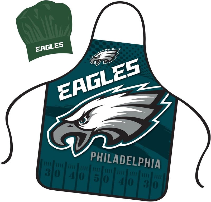 Mojo Licensing Philadelphia Eagles Apron Chef Hat Set Full Color Universal Size Tie Back Grilling Tailgate BBQ Cooking Host - Image 1